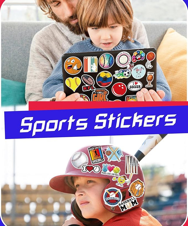 300 Pcs Sport Stickers for Kids, Sport Water Bottle Stickers, Vinyl Waterproof Laptop Sticker for Water Bottle, Bulk Sticker Packs for Boys Kids Classroom Prizes for Elementary Students