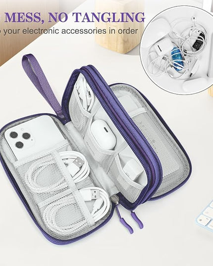 FYY Electronic Organizer, Travel Cable Organizer Bag Pouch Electronic Accessories Carry Case Portable Waterproof Double Layers All-in-One Storage Bag for Cable, Cord, Charger, Phone, Earphone Purple