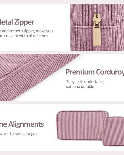 MAGEFY Small Makeup Bag for Purse Mini Cosmetics Bag Corduroy Cute Cosmetic Pouch for Women with Slip-in Pockets