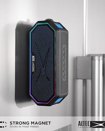 Altec Lansing Magnetic Bluetooth Speaker HYDRAJOLT 2.0, Waterproof IP67, 12W Output Power, 16H Battery, Multicolor LED, 100ft Wireless Range, Voice Assistant, USB-C Quick Charge