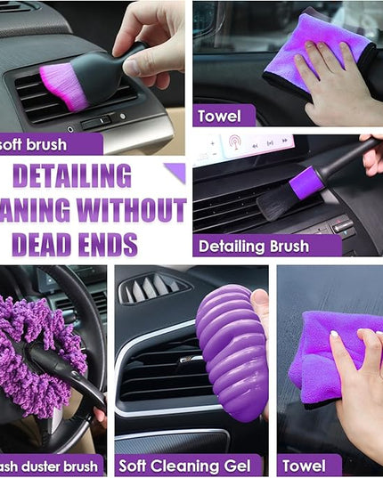 Viewsun 17PCS Car Cleaning Kit, Purple Car Interior Detailing Kit with High Power Handheld Vacuum, Detailing Brush Set, Windshield Cleaner, Cleaning Gel, Complete Auto Accessories for Women Gift