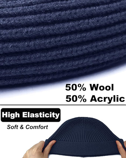 Short Fisherman Beanie for Men Women, Wool Knit Cuff Warm Winter Hats, Trawler Beanie Watch Caps Soft Skullcap