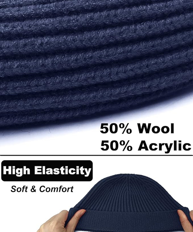 Short Fisherman Beanie for Men Women, Wool Knit Cuff Warm Winter Hats, Trawler Beanie Watch Caps Soft Skullcap