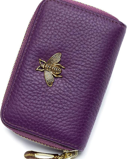 imeetu RFID Credit Card Holder, Small Leather Zipper Card Case Wallet for Women