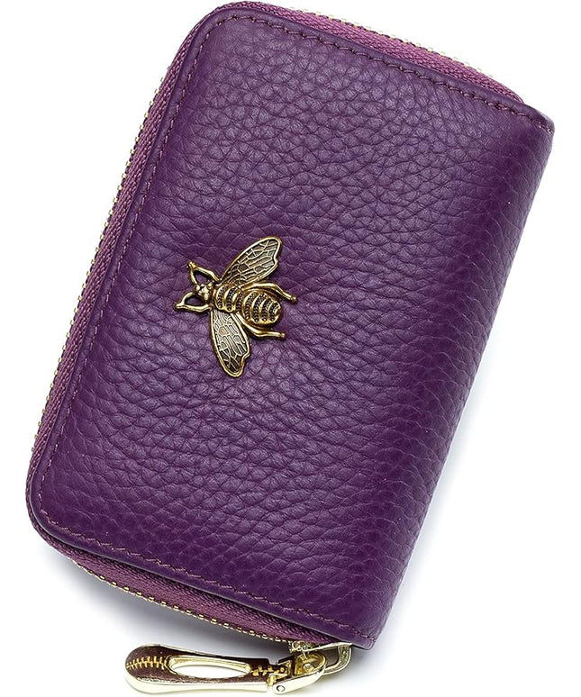 imeetu RFID Credit Card Holder, Small Leather Zipper Card Case Wallet for Women