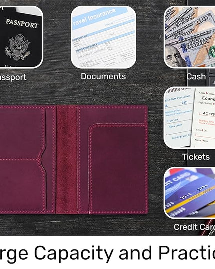 HIFA Leather Passport Holder, Handmade Passport Cover with Card and Ticket Slot - Genuine Leather, Elegant Design, Easy Access - Passport Case, Passport Wallet, Passport Holder