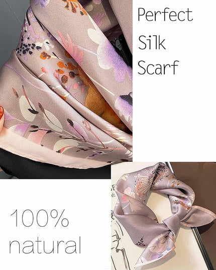 kcctoo 27.5" Mulberry Silk Feeling Head Scarf Women's Fashion Square Neck Satin Scarfs for Bag Hair Scarves Gift