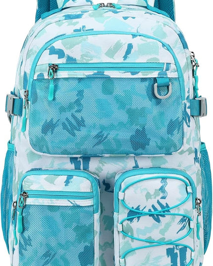 Lohol Multi-Pocket Backpack for Travel College, Heavy Duty Big Bookbag with 15.6 inch Laptop Compartment (Green Graffiti