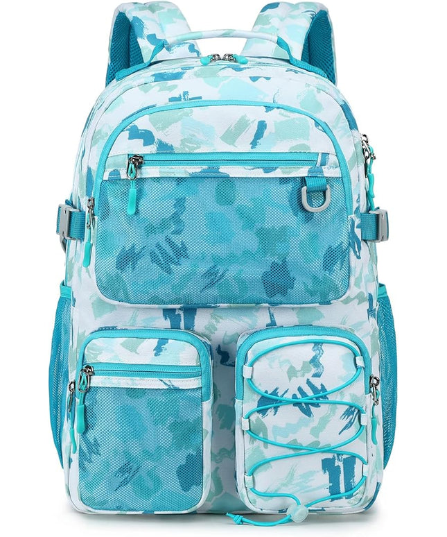 Lohol Multi-Pocket Backpack for Travel College, Heavy Duty Big Bookbag with 15.6 inch Laptop Compartment (Green Graffiti