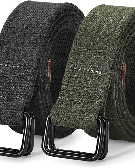 JASGOOD Men Canvas Fabric Belts Casual Web Cloth Belts with Black Double Ring Buckle 2 Pack