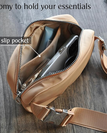 Women's Zipper Pockets Fanny Packs Nylon Waist bag Everywhere Belt bag (Tan)