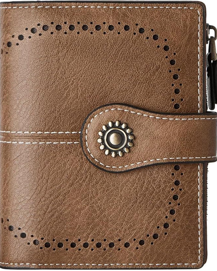 TFKGS RFID Wallet Women Small Wallets Card Holder Wallet for Women Leather Slim Bifold Compact Ladies Zipper Coin Pocket with ID Window Birthday Christmas Gifts Brown