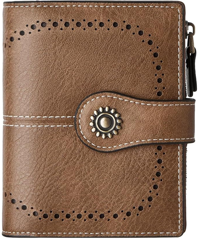 TFKGS RFID Wallet Women Small Wallets Card Holder Wallet for Women Leather Slim Bifold Compact Ladies Zipper Coin Pocket with ID Window Birthday Christmas Gifts Brown