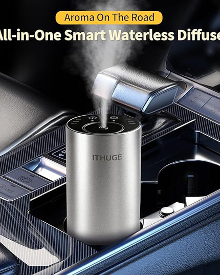 Waterless Essential Oil Diffuser, Premium Aluminum Alloy, Battery Operated Portable Nebulizer, 20mL Empty Bottle, 3 Mist Levels & 3 Countdown Timers for Home, Car, Office - Silvery (E200S)
