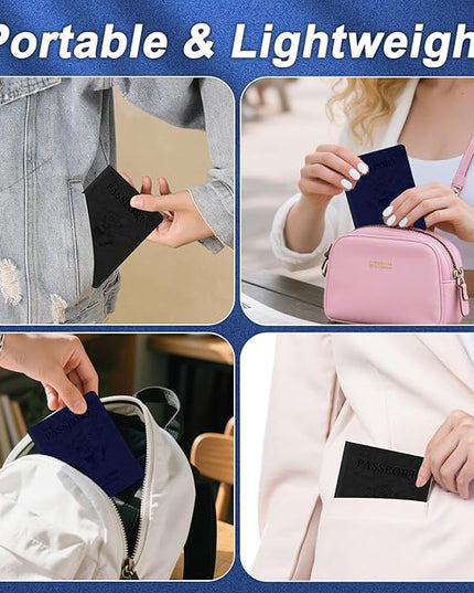 Passport Holder for Travel, 2 PCS Passport Holder, Travel Passport Holders Must Haves for Women Men, Passport Cover Passport Wallet Case Holders for Travels Cruise Ship Essentials, Black & Dark Blue