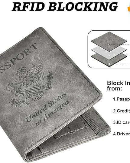 HerriaT Passport and Vaccine Card Holder Combo,Cover Case with CDC Vaccination Card Slot, Leather Travel Documents Organizer Protector, with RFID Blocking, for Women and Men