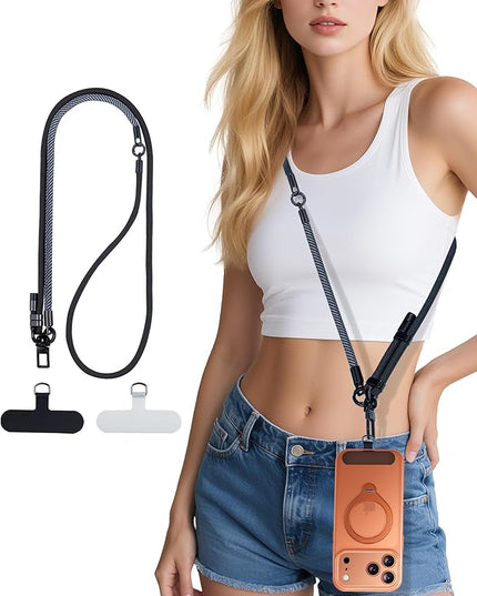 Phone Lanyard Crossbody, 2025 NEW Convertible Neck Strap& Wrist Strap, Adjustable Anti-Theft Lanyard with 2 Phone Tether Tabs, Universal Cell Phone Strap for iPhone 17 Pro Max Case, Black