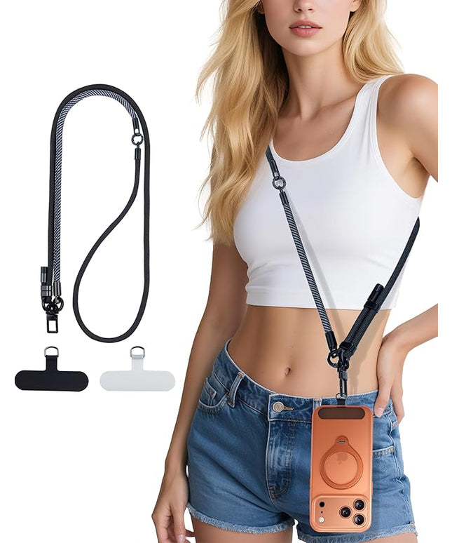 Phone Lanyard Crossbody, 2025 NEW Convertible Neck Strap& Wrist Strap, Adjustable Anti-Theft Lanyard with 2 Phone Tether Tabs, Universal Cell Phone Strap for iPhone 17 Pro Max Case, Black