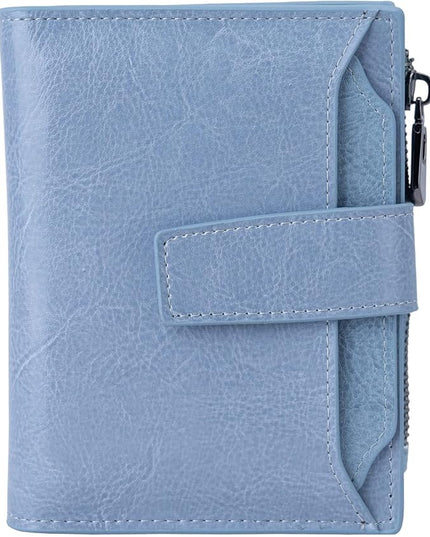 Bveyzi Women's Small Leather RFID Blocking Bifold Zipper Pocket Wallet Ladies Credit Card Slots Purse with id Window