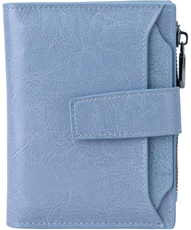 Bveyzi Women's Small Leather RFID Blocking Bifold Zipper Pocket Wallet Ladies Credit Card Slots Purse with id Window