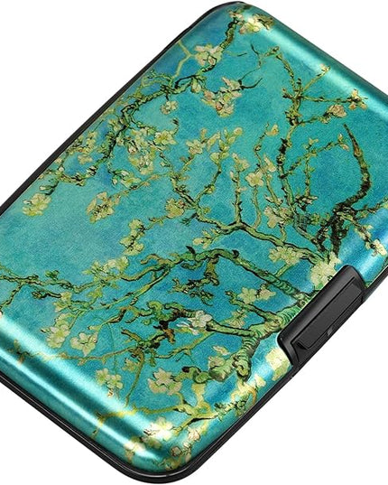 ELFISH Mini RFID Aluminum Wallet Credit Cards Holder Business Card Case Metal ID Case for Men Women（Apricot flower
