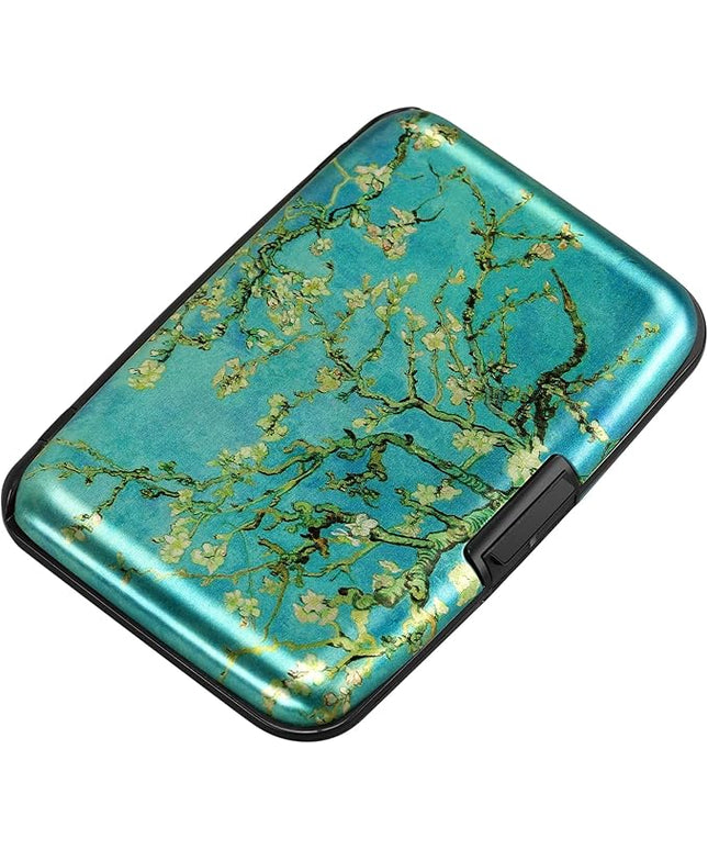 ELFISH Mini RFID Aluminum Wallet Credit Cards Holder Business Card Case Metal ID Case for Men Women（Apricot flower
