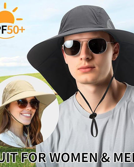 PFFY Sun Bucket Hats for Men Women 3” Wide Brim UPF 50+ Fishing & Beach Hat