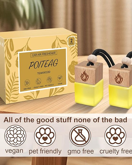 Car Air Freshener Hanging 2 Pack, Teakwood & Cashmere Fragrance Essential Oil Diffuser, Long Lasting Car Scent, Car Accessories for Women