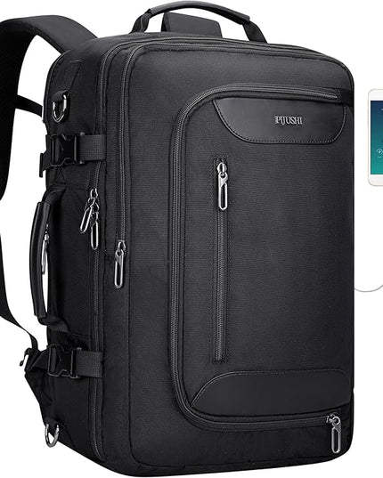 PIJUSHI Travel Backpack for Women Men Flight Approved Carry on Bag 16 inch Laptop Personal Item Daypack with Shoe Compartment(PE038 Black)