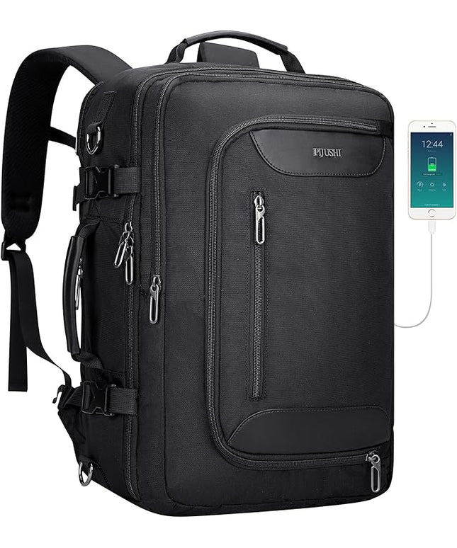 PIJUSHI Travel Backpack for Women Men Flight Approved Carry on Bag 16 inch Laptop Personal Item Daypack with Shoe Compartment(PE038 Black)