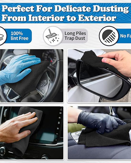 FIXSMITH Microfiber Cleaning Cloth, Shop Towels Bulk, 24 Pack Black Microfiber Towels for Cars, All-Purpose Absorbent Cleaning Rags, Dust Cloth for Automotive, Mechanic, Garage, Bar, 12 x 11 inch