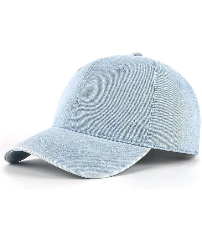 XXL Oversize Washed Denim Baseball Cap,Low Profile Jean Sports Cap for Big Heads 23.5"-25.5",Large Pigment Dyed Dad Hat