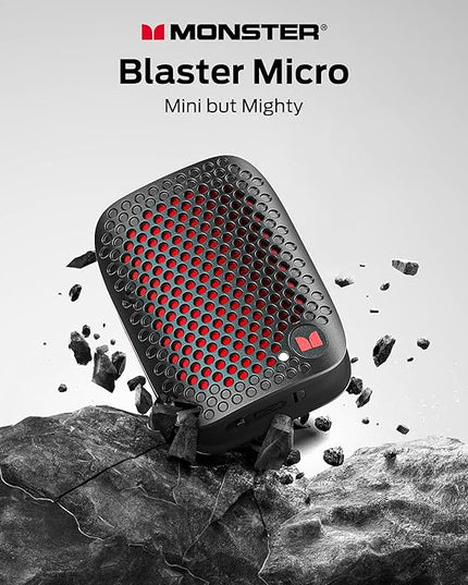 Monster Blaster Micro Wearable Bluetooth Speaker, Clip-On Wireless Small Portable Speaker with Built-in Mic (Non-Magnetic), IPX7 Waterproof, TWS, Hands-Free Music/Calls for Work/Cycling/Running, Black