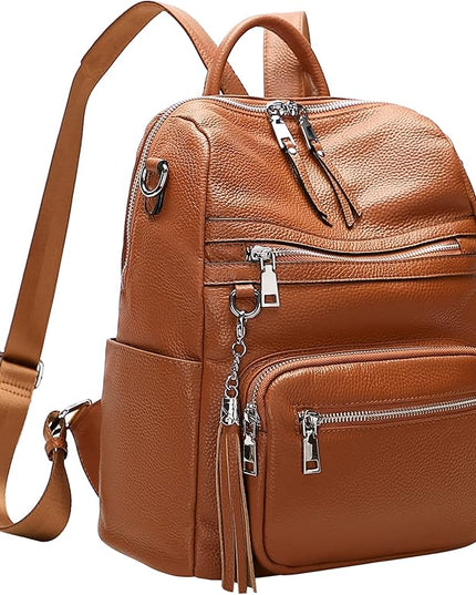 ALTOSY Genuine Leather Backpack Purse for Women Large Shoulder Bag With Laptop Compartment Multiple Pockets(S106 Brown)