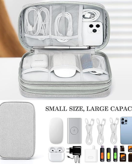 FYY Electronic Organizer, Large Travel Cable Organizer Bag Pouch Electronic Accessories Carry Case Portable Waterproof Double Layers All-in-One Storage Bag for Cable, Cord, Charger, Phone, Grey