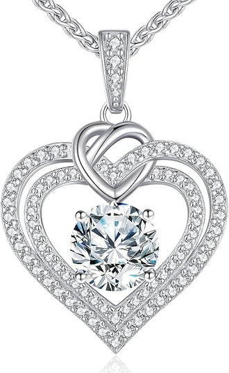 OOBEE Moissanite Heart Necklaces for Women, 1- 4 Carat Moissanite 925 Sterling Silver Gold Plating Fine Women Necklace，Ideal Anniversary Birthday Christmas Valentine Mothers Day Jewelry Gifts for Mom Wife Her Girlfriend