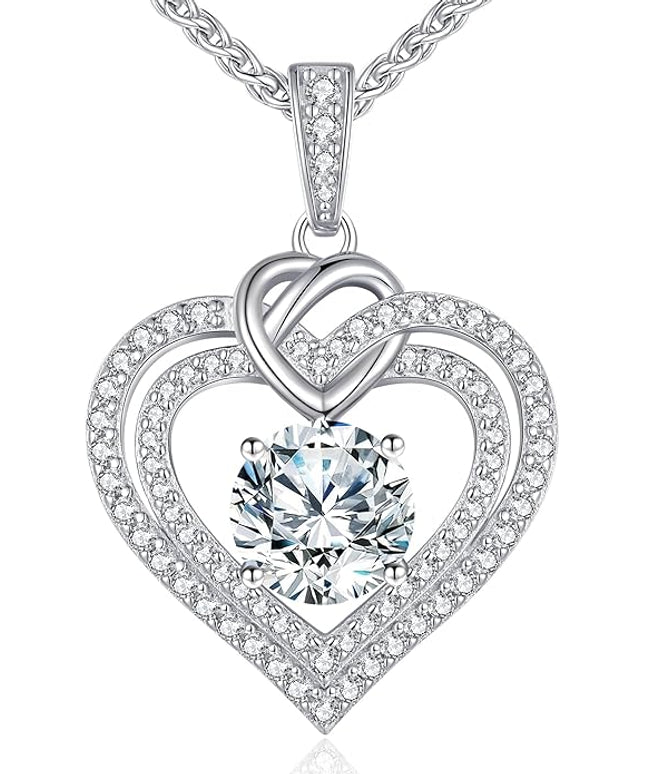 OOBEE Moissanite Heart Necklaces for Women, 1- 4 Carat Moissanite 925 Sterling Silver Gold Plating Fine Women Necklace，Ideal Anniversary Birthday Christmas Valentine Mothers Day Jewelry Gifts for Mom Wife Her Girlfriend