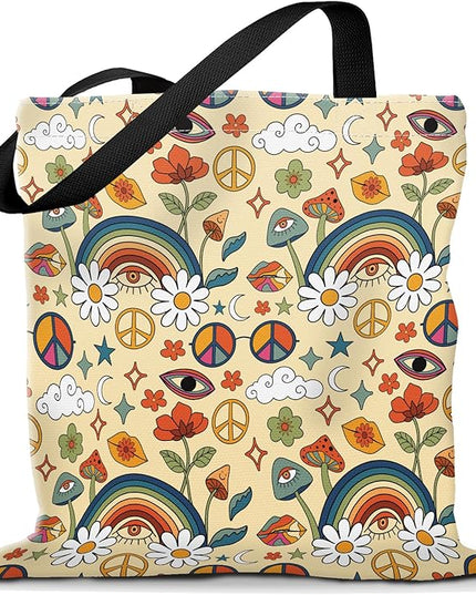 Canvas Tote Bag for Women，Cute Heavy-Duty Shoulder Bag with Zipper Pocket -Travel Tote for Grocery, Gym,Shopping