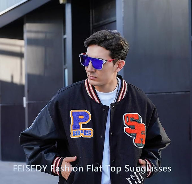 FEISEDY Sunglasses for Women Men, Fashion Mirrored Single Lens, Driving Beach Sunnies UV400 Shades B2996