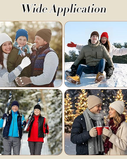 Suhine Bulk Winter Hats and Gloves Set Warm Beanie Gloves Pack Homeless Supplies for Cold Weather Charity