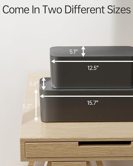 YECAYE 2 Pack Cable Management Box, Pet Friendly Cable Box Organizer for Home & Office, Child-Proof Floor Cord Cover, Cord Management and Cord Hider, Black