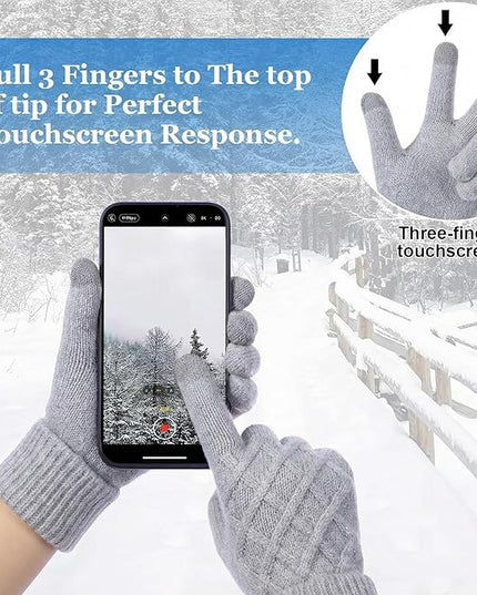 Liitrsh Women Winter Gloves with Embroidery Bow Touchscreen Warm Elastic Knit Lining Gloves for Cold Weather Gift