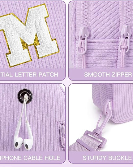 Viverte Small Corduroy Sling Bag Initial Crossbody Bag Fanny Pack for Girls Personalized Birthday Gifts for Teen Girls Gifts