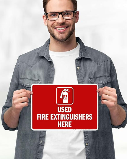 Used Fire Extinguishers Here Sign, 10x7 Inches, 4 Mil Vinyl Decal Stickers Weather Resistant, Made in USA by My Sign Center
