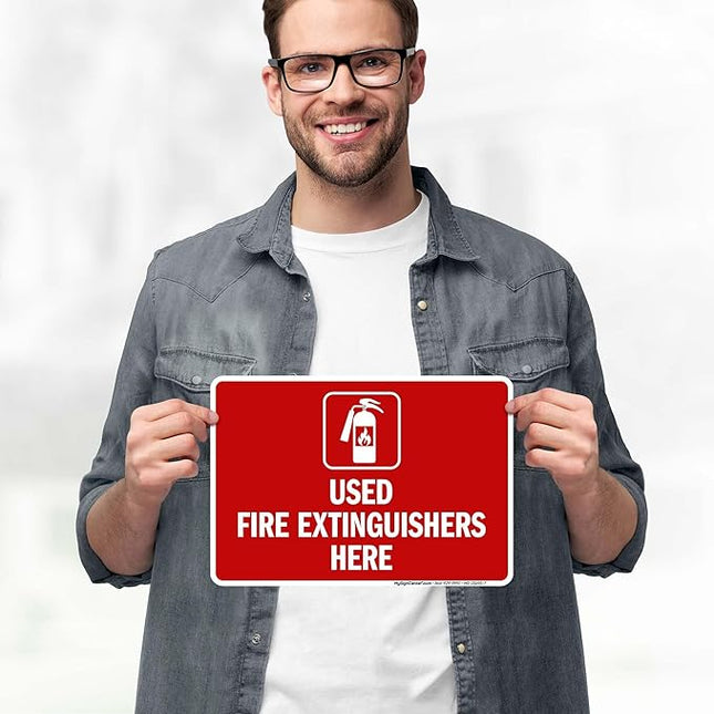 Used Fire Extinguishers Here Sign, 10x7 Inches, 4 Mil Vinyl Decal Stickers Weather Resistant, Made in USA by My Sign Center