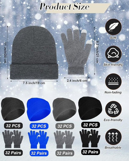 Suhine Bulk Winter Hats and Gloves Set Warm Beanie Gloves Pack Homeless Supplies for Cold Weather Charity