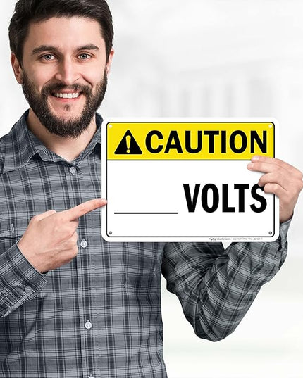 Caution Volts Sign, 10x7 Inches, 55 mil thick HDPS (high density polystyrene), Made in USA by My Sign Center