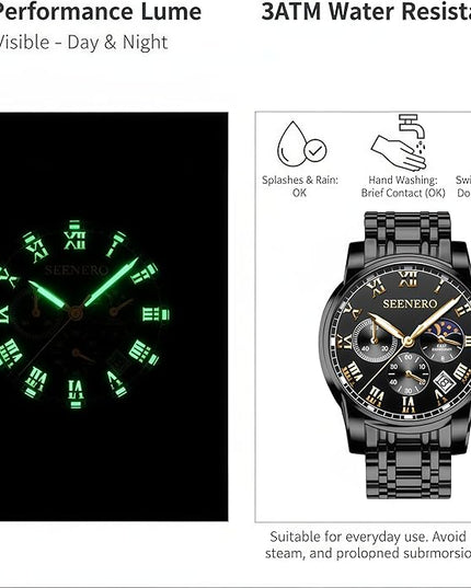 Watches for Men Business Dress Analog Quartz Roman Luminous Dial Wrist Watch with Calendar Stainless Steel Band Waterproof with Tool Luxury Casua & Relojes para Hombres for Mens Gifts