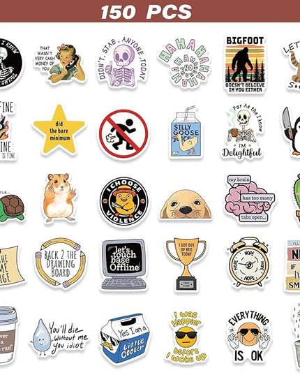 MiStar 150 PCS Funny Stickers for Adults Hilarious Meme Snarky Weird Inappropriate Cool Dark Humor Sarcastic Antisocial Sticker Pack for Hard Hats Laptops Water Bottles Waterproof Decals Men Gifts