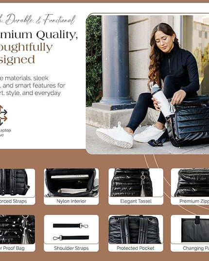Citi Collective Gallery Diaper Bag Backpack - Casual Day-to-Day Backpack Fits 15" Laptop - Travel Bag with Multiple Compartments, Pockets, Portable Changing Pad, and Shoulder Strap-Black